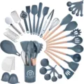 43-Piece Silicone Kitchen Utensil Set Heat Resistant Cookware with Wooden Handles Dark Grey - Dark Gray Wooden Handle 43-Piece Set A (Small Holder)