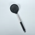 Black silicone slotted spoon with stainless steel handle for daily kitchen cooking and baking tool - Black Handle Sleeve Silicone Slotted Spoon
