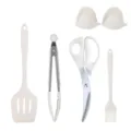 Set utensili cucina silicone 6pz resistente calore spatola pinza pennello cucina - Set da 6 pezzi in silicone bianco crema C