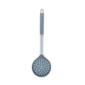 Grey silicone slotted spoon with stainless steel handle, heat resistant kitchen skimmer tool. - Dark Gray Handle Sleeve Silicone Slotted Spoon