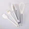 Silicone baking tool set, mini spatula, oil brush, whisk, food tongs, cream color variant - Cream 4-Piece Baking Set A