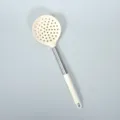 Silicone slotted spoon with stainless steel handle, heat resistant kitchen cooking tool. - Cream White Handle-Sleeve Silicone Skimmer