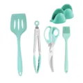 Minzgrünes Silikon Küchenhelfer Set 6-teilig, Pfannenwender Zange Pinsel Schere und Topflappen. - Dunkelgrünes Silikon-Set 6-teilig C