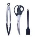 Korean style BBQ tool set including food tongs, kitchen scissors, and silicone oil brush. - Three-Piece Set / Black