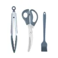 Korean BBQ tool set, gray kitchen food tongs scissors oil brush 3-piece set for cooking. - Three-Piece Set / Dark Gray