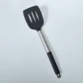Stainless Steel Silicone Slotted Spatula Heat Resistant Kitchen Cooking Turner Tool - Black Silicone Slotted Turner with Handle Sleeve