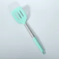 Silicone Kitchen Spatula Green Slotted Turner with Stainless Steel Handle Heat Resistant Cooking Tool - Dark Green Silicone Slotted Turner with Handle Sleeve