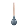 Large silicone slotted spoon with wooden handle heat-resistant kitchen cooking tool - Dark Gray