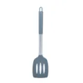 Paletta forata in silicone grigio con manico in acciaio inossidabile per cucina e cottura domestica - Giravolte forato in silicone grigio scuro con rivestimento per manico