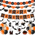 Set decoración fiesta Halloween con guirnaldas calabazas murciélagos globos detalles. - Set Combinado A / Juego de Seis Piezas 12 Pegatinas