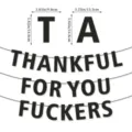 Black glitter Thanksgiving banner letter decorations with hanging string and size guide. - Thankful For You Fuckers Banner (Black)