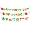 Colorful glittery back to school banner party decoration first day of school hanging sign - First Day of School Banner & Garland 2-Piece Set / Two-Piece Set