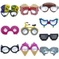 Primer plano de los detalles de gafas de fiesta de papel con múltiples formas divertidas. - Estilo de Verano 3 / 10 Piezas/Paquete