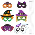 Halloween party photo booth props detail view featuring cute masks and hanging strings. - Halloween Masks (Set of 6, Style B)