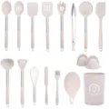 17-piece silicone kitchen utensil set with holder, heat resistant tools for nonstick. - Khaki