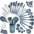 43-piece heat-resistant silicone kitchen utensil set with holder for non-stick cookware - 43-Piece Set Large Bucket / Dark Gray