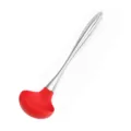 Stainless steel kitchen soup ladle with red silicone head for non-stick cookware cooking. - Soup Spoon / Red