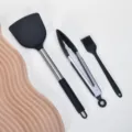 Silicone Kitchen Utensil Set Spatula Tongs and Brush Non-Stick Cookware Black Color - Three-Piece Set / Black