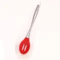 Stainless steel silicone slotted spoon, red cooking utensil with hanging loop for kitchen use. - Skimmer / Red