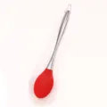Stainless steel silicone kitchen soup spoon with red non-stick head and hanging loop. - Solid Spoon / Red