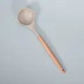 Louche en silicone avec manche en bois, ustensile de cuisine résistant pour poêles antiadhésives. - Kaki