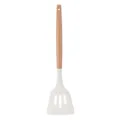 White silicone slotted spatula with wooden handle for non-stick cookware kitchen tool - Cream Silicone Slotted Spatula with Round Wood Handle