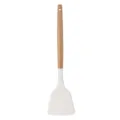 Milky white silicone spatula with wooden handle for non-stick cookware kitchen use - Cream White Round Wooden Handle Silicone Solid Turner