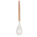 Cream white silicone pasta server with wooden handle, perfect kitchen tool for non-stick cookware. - Creamy White Silicone Pasta Server with Round Wooden Handle