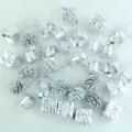 Silver Christmas tree hanging ornaments set, 32 pieces decorative small gift boxes and pine cones - 32 Pcs Set / Silver