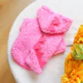 Pink fleece pet dinosaur costume detail view, cute puppy winter warm hoodie apparel with spikes. - XS / Dreamy Dinosaur Outfit (Pink)