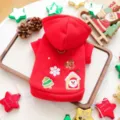 Red Christmas pet hoodie with cute embroidery details and hood for small dog breeds - XS / Tops / Red