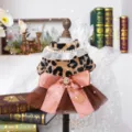 Vestito leopardato per cani piccoli vestito invernale con gonna con fiocco marrone - Taglia M / Abito da Sposa Leopardato