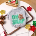 Cute Christmas pet dog sweater with gingerbread man embroidery, soft grey crewneck apparel. - XS / Gingerbread Man / Gray (Green Embroidery)