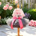 Grazioso vestito tutu per cani con top in maglia rosa e gonna in tulle grigio per piccoli. - XS / Vestito in rete Fashionista / Torace 30cm Lunghezza 20cm