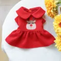 Niedliches rotes Weihnachtshunde-Kleid mit Rentier-Bestickung und warmer Winter-Optik Hauptansicht - XS / Kleider / Brust 28-32cm Rücken 18-22cm