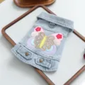Pet denim jacket detail showing the colorful butterfly embroidery patch and metal leash D-ring. - XS / Butterfly Denim Jacket