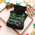 Black pet hoodie for small dogs, festive Christmas design with Santa's helper embroidery. - XS / Santa's Little Helper (Black Hooded)