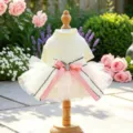 Grazioso vestito tutu in maglia autunnale invernale per cani piccoli con fiocco rosa chic - XS-Torace 30cm, Lunghezza 20cm (circa 1-1,5kg) / Abito Stile Fragranza Nicole