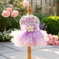 Cute puppy dog mesh tutu dress with bow and floral detail, perfect pet clothes for small dogs. - XS Chest 30 Length 20 / Flower Fairy Tutu-Purple