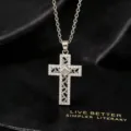 Detailansicht des exquisiten Zirkon-Kreuz-Anhänger-Halskette mit filigranem Design auf feiner Kette. - Kreuzkette Halskette / Silber