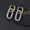 Orecchini geometrici a doppio cerchio con zirconi cubici scintillanti in oro e argento. - Stile Patchwork a Doppio Anello Oro e Argento (F)