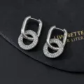 Orecchini a cerchio intrecciati in zirconite, elegante vista di dettaglio moderna. - Stile a Fibbia a Doppio Anello Stereoscopico Argento (H)