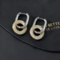 Orecchini a cerchio geometrici bicolore chic con zirconi cubici scintillanti, design. - Stile a Strati Rettangolo Argento e Anello Diamante Oro (I)