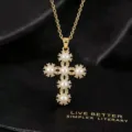 Elegante parel kruis hanger ketting met zirkonia vergulde dames sieraden ketting - Parel Kruis Ketting / Goud