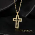 Gouden vintage kruis ketting met schitterende zirkonia en zwarte stenen voor dames. - Zwarte Steen Zirconia Kruis Ketting / Goud