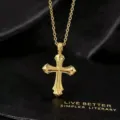 Gouden kruis hanger ketting fijne ketting retro gotische stijl koperen gegalvaniseerde sieraden - Metalen Kruis Ketting / Goud