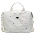 Large capacity travel duffel bag with embroidered bows, stylish weekend gym handbag. - Off White