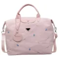Pink large capacity travel bag shoulder luggage bag with cute embroidery bows for women. - Pink