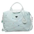 Light blue travel duffel bag with cute bow embroidery, large capacity tote for gym and yoga. - Green