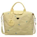 Yellow large capacity travel duffel bag with cute bow embroidery, stylish casual gym handbag. - Yellow